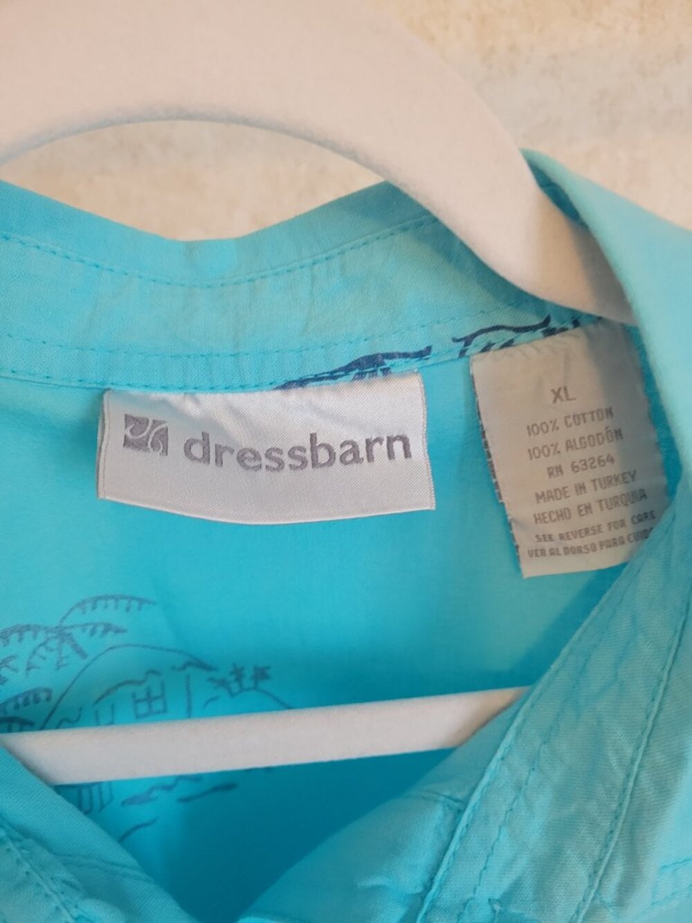Blue Tropical Short Sleeve Button Top Dress Barn Womens Size XL Hawaiin